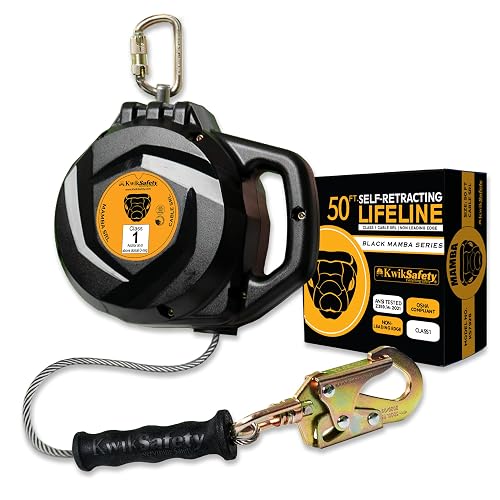 KwikSafety - Charlotte, NC - Mamba 50’ Self Retracting Lifeline [Carbonate + Integrated Handle] Class 1 Cable SRL ANSI OSHA Retractable Fall Arrest Safety Roofing Construction Gear
