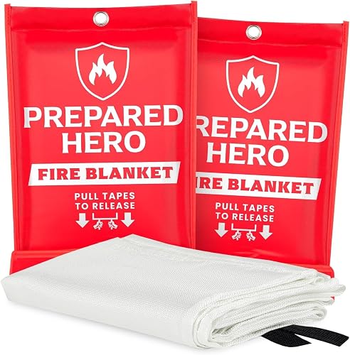 Prepared Hero Emergency Fire Blanket, Kitchen & Home, 39 x 39 in, 2 Pack | Smothers Grease, Gas And Electric Flame Emergencies With No Sprays, Cleanup Or Residue; Kitchen, Home And Camping Ready