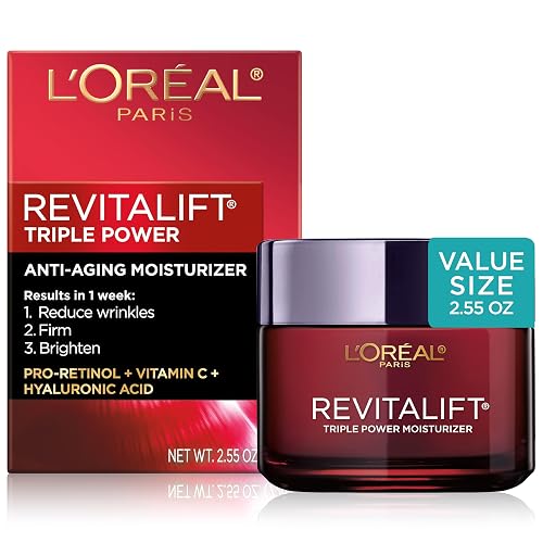 L'Oreal Paris Revitalift Triple Power Anti-Aging Face Moisturizer, Pro Retinol, Hyaluronic Acid & Vitamin C to Reduce Wrinkles, Firm & Brighten Skin, 2.55 Oz