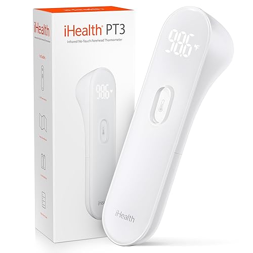 iHealth No-Touch Forehead Thermometer for Adults, Kids, Babies PT3 | 1s Fast Accurate, 3 Ultra-Sensitive Sensors, Quiet Vibration Feedback, Digital Large LED Digits, Use for Home & Nurses