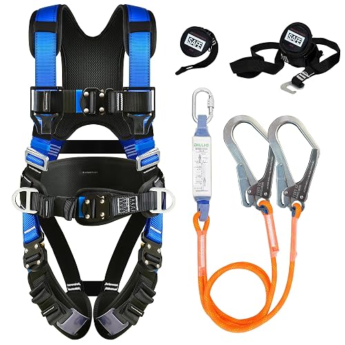 DIJJIG Safety Harness Fall Protection Kit with Shock Absorbing Lanyard | Safety Straps Upgrade Quick Buckles, Roofing Harness Construction Harness Para Construccion ANSI Compliant Blue