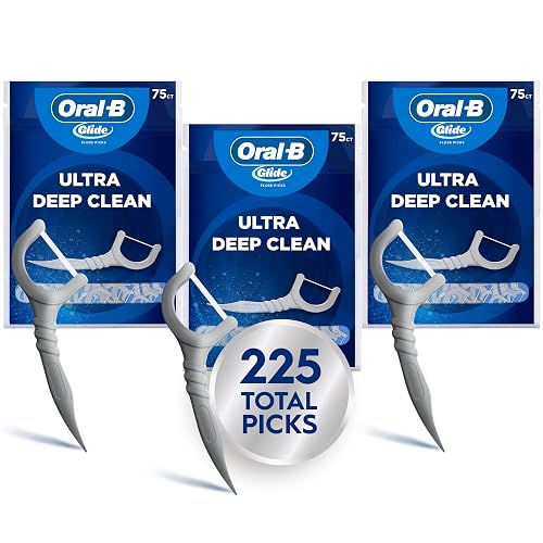 Oral-B Glide Ultra Deep Clean Floss Picks, Removes Food and Plaque, Cool Mint Flavor, 75 Count, Pack of 3