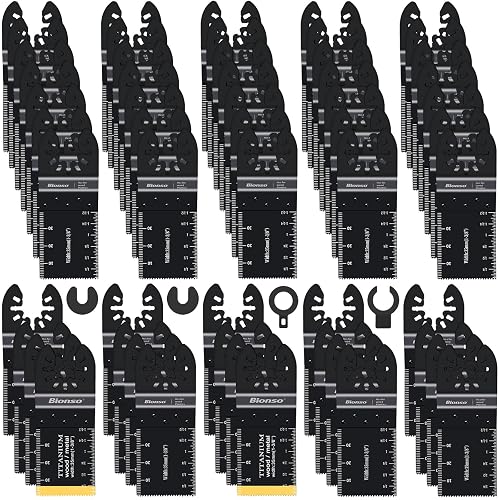 Bionso 55PCS Oscillating Saw Blades, Professional Universal Titanium Multitool Blades for Wood Plastics Metal, Quick Release Multi Tool Kits Fit Dewalt Ryobi Milwaukee Rockwell Fein Makita