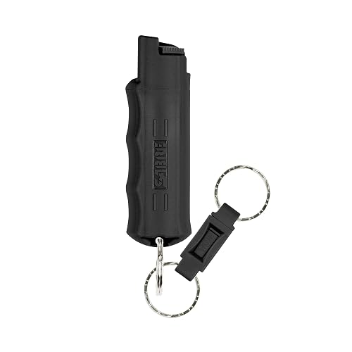 Sabre Pepper Spray with Quick Release Keychain for Self Defense – Maximum Police Strength OC Spray with UV Marking Dye, Twist Lock Safety, Finger Grip, 10‑Second Spray, 14‑ft Range, Made in USA