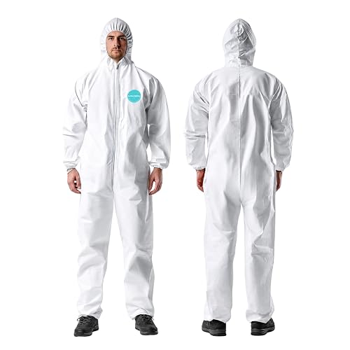 Andes Safety Hazmat Suit, Heavy Duty Full Body Disposable Paint Suit, Coverall with Hood, Elastic Wrists and Ankles