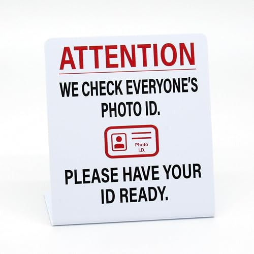 3pk We Check Photo ID Signs, Countertop Display, L Style Business, Retail and Service Industry Photo ID Required Policy, 5" x 5.5"t