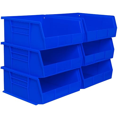 Akro-Mils 30235 AkroBins Plastic Storage Bins, 11"x11"x5", Blue, 6-Pack | Space-Saving Stackable Bins for Garage, Pantry, Craft Organization