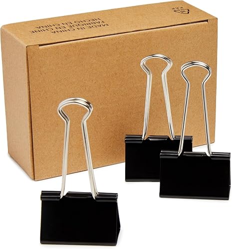 Amazon Basics Sturdy Binder Clips, Office Supplies, Large 2 in, Document Organizing, Black, 48 Count