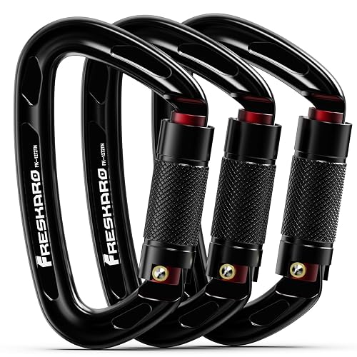 FresKaro UIAA Certified 25KN Auto Locking Climbing Carabiner Clips, Twist Lock, and Heavy Duty Carabiners for Rock Climbing, Rappelling, and Mountaineering, D Shaped