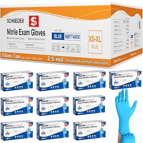 Schneider Medical Exam Glove, Gloves Disposable Latex Free, Powder Free | 2.5-Mil, Blue Nitrile Gloves, Food Safe Gloves, Cooking Gloves, Cleaning Gloves