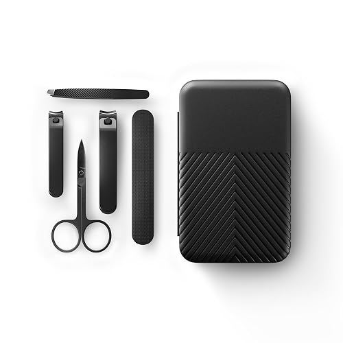 MANSCAPED® Shears 3.0, 5-Piece Precision Men’s Nail Grooming Travel Kit | Stainless Steel Manicure Set with Fingernail & Toenail Clippers, Nail File, Slant Tip Tweezers, Cuticle Scissors, Travel Case