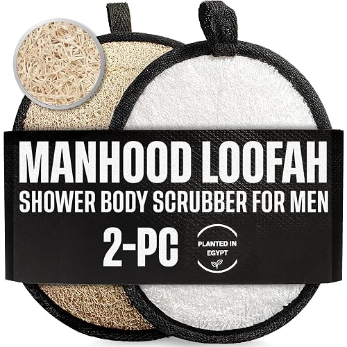 SERRENTO Mens Loofah Body Scrubber - Shower Sponge Luffa 2PCS Baths Hygiene | Natural luffa exfoliator, shower sponge, body wash accessory, bath scrub, skin exfoliator, hygiene product, travel bath tool