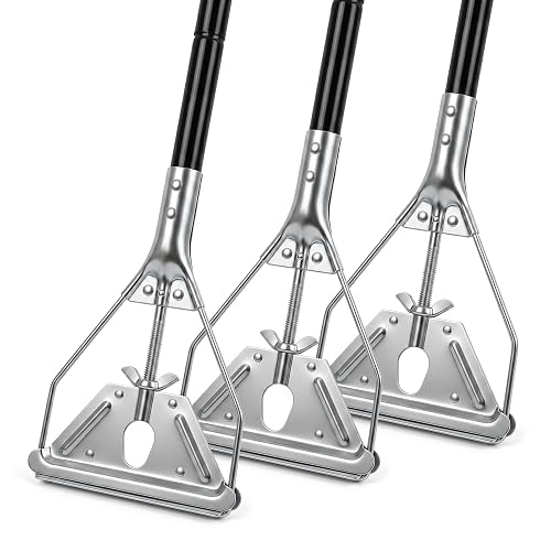 KalTell 3PK Commercial Wet Mop Handles, 58.5" Metal Mop Handle with Heavy Duty Jaw Clamp Head, Industrial Replacement Mop Stick for Cotton Mop Heads, Janitorial Cleaning Supplies