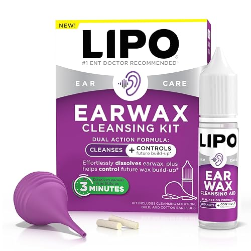 LIPO Earwax Removal Kit, Ear Wax Drops with Bulb Syringe & Plugs | Cleaning for Clogged Ears, Peroxide-Free, Gentle Care, Daily Hygiene & Build-Up