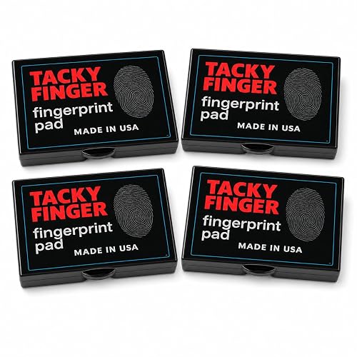 Tacky Finger Inkless Fingerprint Pad, Black, 4 Count | Quick-Dry Thumbprint Kit, No-Mess Notary Supply, ID Verification Paperwork, Reusable Portable Office Tool