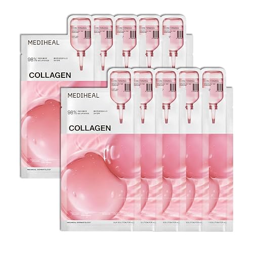 MEDIHEAL Collagen Essential Face Sheet Mask, Skin Firming (10ea) | with Peptide, Ceramide for Skin Nourishment & Plumping Hydration | Plastic-Free Vegan Sheet | Korean Skincare