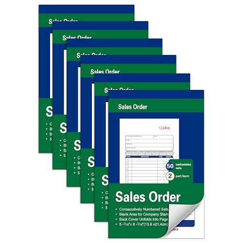 6 Pack Large Sales Order Books, 2-Part Carbonless, 5-7/16 x 8-7/16 Inches | 50 Sets/Book,White/Canary Yellow,2-Part Carbonless Receipt Books,for Work Orders,Service Reports,Business Invoices & Records