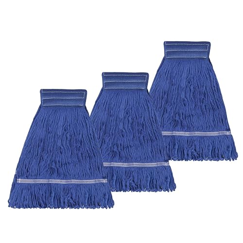 kCarpoly 3 Pack 3 Pack Heavy Mop Replace Head，Commerical Replacement Mop Heads Suitable for Heavy Commercial Industrial Residential Areas -Blue Cotton Looped Replace Mop Head (Deep Blue)