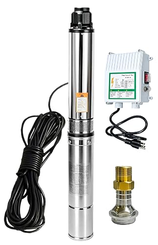 iMeshbean® 1HP 110V Submersible Well Pump, 4" Deep Well Pump with Control Box and 50FT Power Cord, Heavy Duty Submersible Water Pump for Residential, Irrigation and Industrial water supply