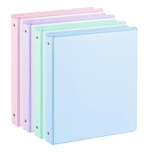 SUIN 1 Inch 3 Ring Binder, Clear 1'' View Binders with 2 Pockets, Fits 8.5 x 11 Letter Size, Durable Polypropylene, Non-Stick & PVC-Free for School, Office & Home (Pastel Blue, Green, Purple and Pink)