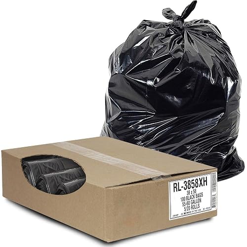 Aluf Plastics 55 Gallon Trash Can Liners (100 Count) - 38" x 58" - Thick 1.5 MIL Equivalent Black Trash Bags for Bathroom, Kitchen, Office, Industrial, Commercial, Recycling and More