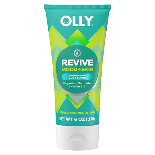 OLLY Revive Body Scrub Nourishing Cleanser, 6 oz | For Skin Exfoliation, Barrier Repair, Refreshing Nerolidew Scent, with Magnesium, Electrolytes & Vitamin B12