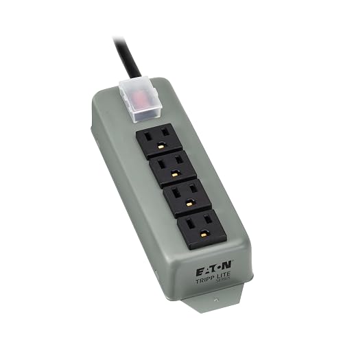 Eaton Tripp Lite series 4-Outlet Heavy Duty Power Strip, Metal, Mountable (Wall Mount & Under Desk), 6ft Extension Cord, On/Off Switch Cover, Industrial Garage Shop Work Bench Applications (UL603CB-6)