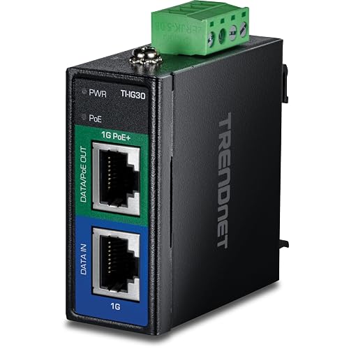 TRENDnet Industrial 30W Gigabit PoE+ Injector, TI-IG30 | 1 x Gigabit Port, 1 x Gigabit PoE+ Port, Provides PoE (15.4W) or PoE+ (30W) Power, NDAA & TAA Compliant