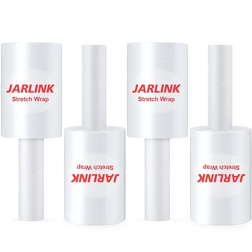 JARLINK 5" x 1000' Stretch Film, Pallet Shrink Wrap W/Handles, 4 Pack | Heavy-duty Self-adhering Plastic Shrink Wrap, 60 gauge, 500% Industrial Strength Stretch for Pallet Wrap, Moving, Packing
