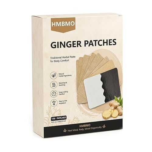 HMBMO Herbal Ginger Warming Patches – Promote Blood Circulation | 100 Pack, 2.8*3.9 inches, Body Relaxation, Self-Heating Therapy for Neck, Back, Shoulders Muscles, 8–10 Hour Soothing Warmth
