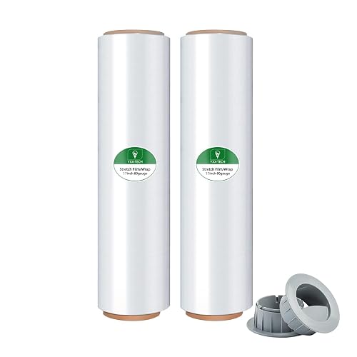 Stretch Wrap, Shrink Wrap Rolls 17in x 1500ft 2Pack, Heavy Duty Pallet Wrap | Clear, Self-Adhesive Cling, Includes Hand Grips, 80 Gauge Industrial Strength, for Moving Packing Shipping