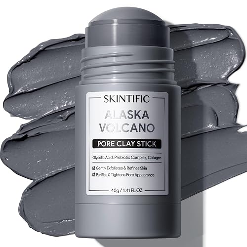 SKINTIFIC Deep Pore Cleansing Blackhead Remover Face Mask Stick, Mud Mask with Natural Alaska Volcano Clay, Gentle Exfoliating, Smoothing Skin, Non-Drying, Skincare Facial Mask