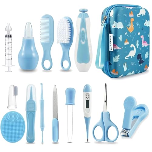 PandaEar Baby Healthcare and Grooming Kit, Baby Nursery Health Care Set, Electric Safety Nail Trimmer Newborn Essentials Kit for Infant Toddlers Kids (19 in 1, Blue)