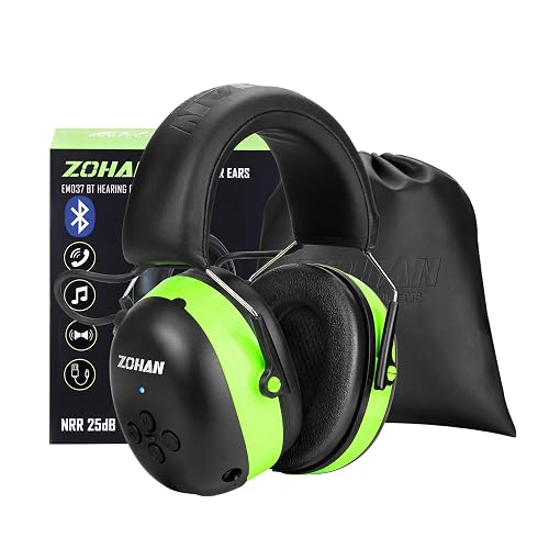 ZOHAN EM037 6.0 Bluetooth Hearing Protection | 30dB SNR Noise Reduction Ear Protection with 1100mAh Rechargeable Battery,Headphones with 120H playtime for mowing