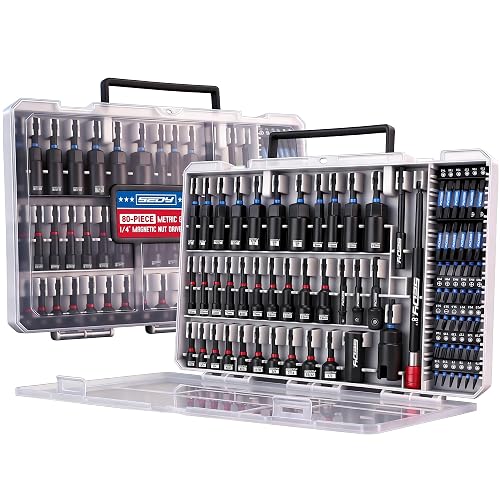 80-Piece Premium Magnetic Impact Nut Driver Set Metric & SAE with Socket Adapters, Bit Holder, Wing Nut Driver, Universal Sockets, Quick Release Extension, Power Bits