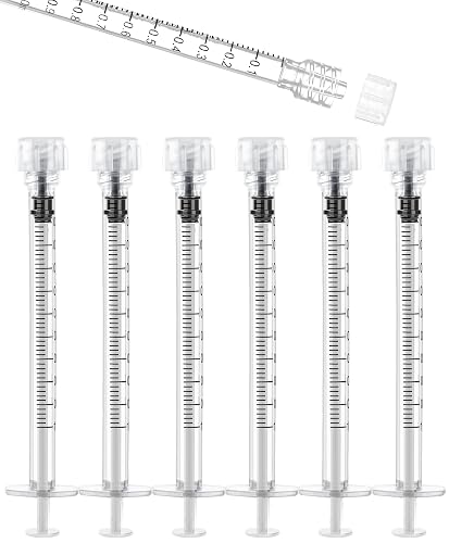 1mL Luer Lock Syringes Without Needle - Sterile Syringe with Cap, 50 Pack | Individually Wrapped, Professional, Industrial & Personal Home Care