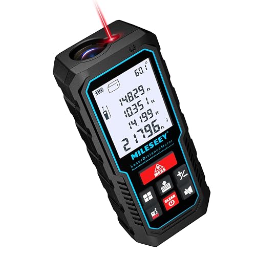 MILESEEY Laser Measure, Laser Measuring Tool with Angle Sensor | 2mm Accuracy, Distance/Area/Volume/Pythagorean Measurement, 2" LCD Backlit, Ft/In/Ft+In/M Unit Switching, Battery Included
