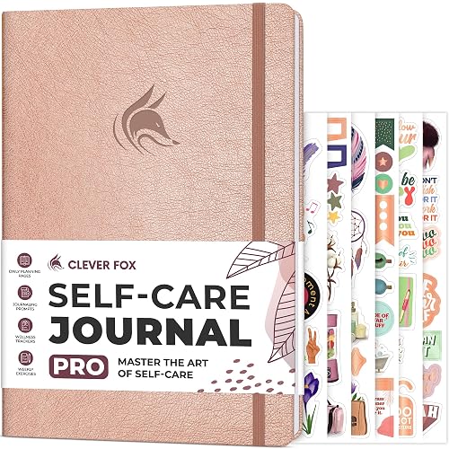 Clever Fox Self-Care Journal PRO for Women, Mental Health, Rose Gold | Guided daily life reflection, wellness, gratitude, and mood prompts, habit tracker, 7x10 in, eco leather hardcover