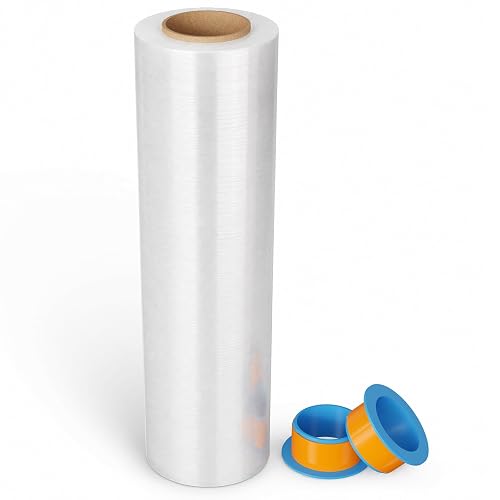 SWRT Stretch Wrap Stretch Film Roll, 18 Inch x 1500 Feet Industrial Strength Clear Plastic Wrap with Handles for Industrial Plastic Pallet Cling, Moving, Packing Supplies for Wrapping Furnitur