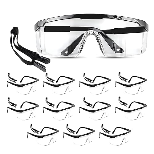 TAIGAOASIS 12 Pack Safety Glasses for Men & Women, Full Coverage Clear Lenses with Built-in Brow Guard, ANSI Z87.1 & CE Certified, Anti-Fog, Anti-Scratch, 100% UV Protection