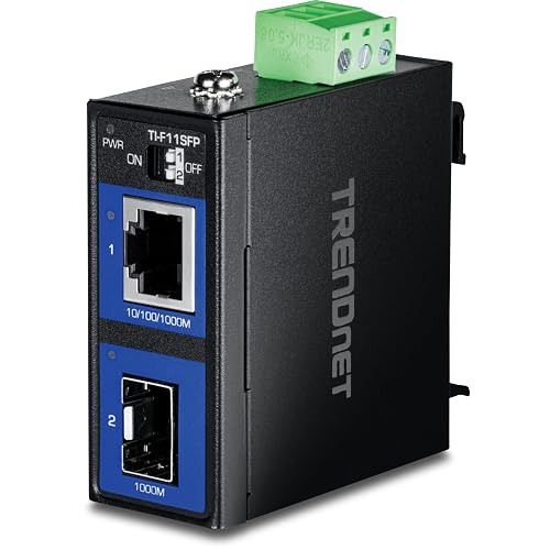TRENDnet Industrial 100/1000Base-T to SFP Media Converter TI-F11SFP | DIN-Rail and Wall Mount Hardware Included, Multi Or Single Mode Fiber, Power Supply Sold Separately