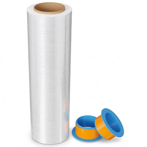 SWRT Stretch Wrap Roll, 15 in x 1000 Ft Plastic Wrap for Moving Furniture | 60 Gauge, 300% Stretch, Industrial Strength Clear Plastic Wrap with Handles for Industrial Plastic Pallet Cling, Moving