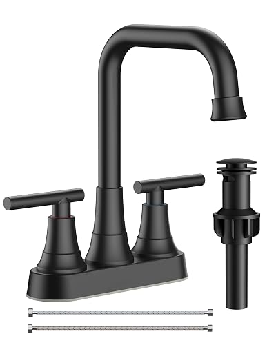 FORIOUS RV Bathroom Sink Faucet Matte Black, 4 in Cenerset Bathroom Faucet | 4 Inch Bathroom Faucet Black 2 Hole or 3 Hole, Black Faucet for Bathroom Sink Centerset with Pop-up Drain and Supply Lines