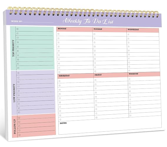 Taja Weekly To Do List Notepad, Undated Weekly Planner Pad, 8.5" x 11" | Large Desk Planner, Weekly Task Planning, College School Supplies, for Home and Office, 52 Sheets, Violet Dream