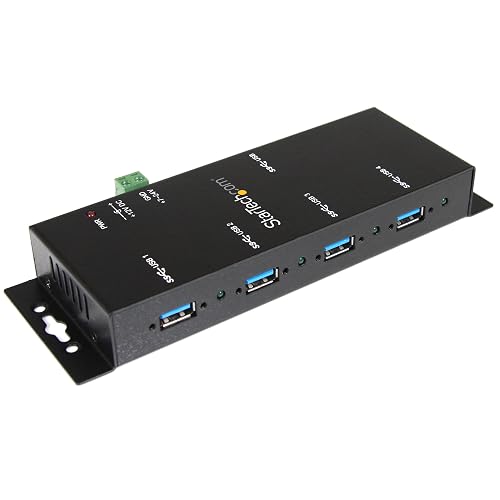 StarTech 4-Port Industrial USB 3.0 Hub 5Gbps, 36W PA, TAA (ST4300USBM) | Steel housing, ESD protection, DIN/wall/desk mount, 36W power adapter included