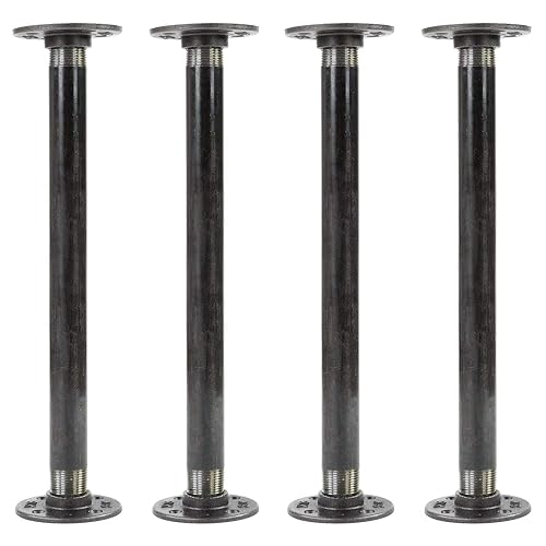 Industrial Pipe Table Legs, Create Vintage Table And Decorations Includes Malleable Steel Pipes And Flanges, Threaded Pipe Fittings Black 1/2 In x 18 Inch (Pack Of 4)