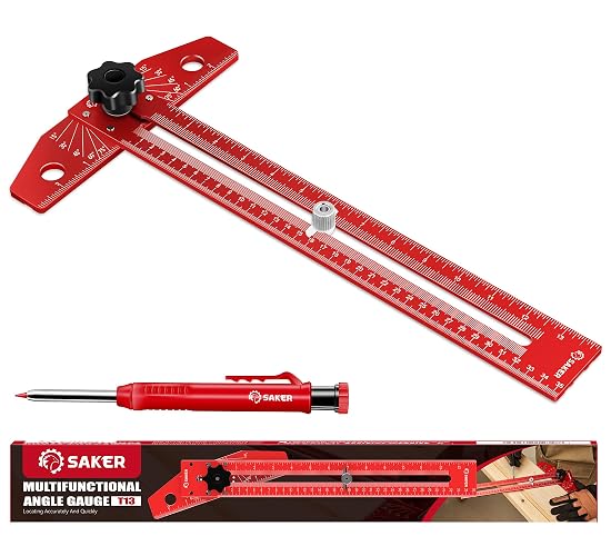 Saker Woodworking Scriber Marking Line Ruler,Aluminum Alloy T-Square | Adjustable Multi-Angle Scale, Precision Layout Tool for Woodworking, Carpentry & DIY Design