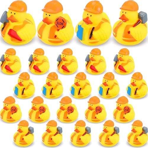 Jexine 24 Pieces Construction Rubber Ducks Bulk, Fun Bathtub Toys for Kids, Floating Duck Toy Gifts for Birthday Party Favors, Classroom Rewards, Gift Bag Filler
