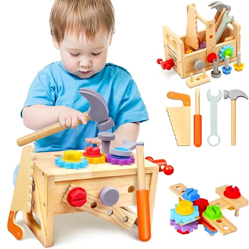 Mgtfbg Kids Tool Set - 29Pcs Wooden Toddler Tool Set with Tool Box | Montessori STEM Educational Construction Preschool Learning Activities Toy for 2 3 4 5 6 Year Old Boys Girls Birthday Gift