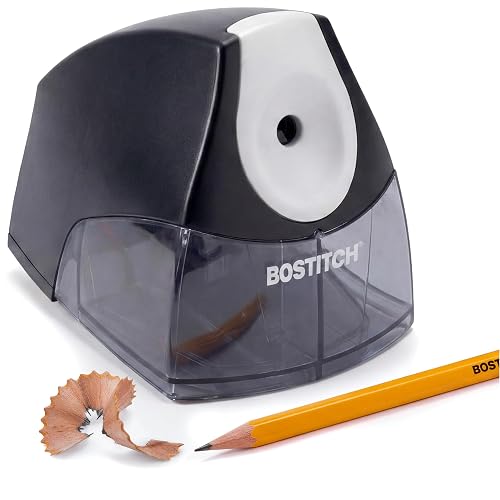 Bostitch Office Electric Pencil Sharpener, Heavy Duty, Stall-Free, Black | 4X Longer Cutting Life, Never-Stall Motor, Compact Design, Auto-Shutoff Safety Switch, Large Shavings Tray